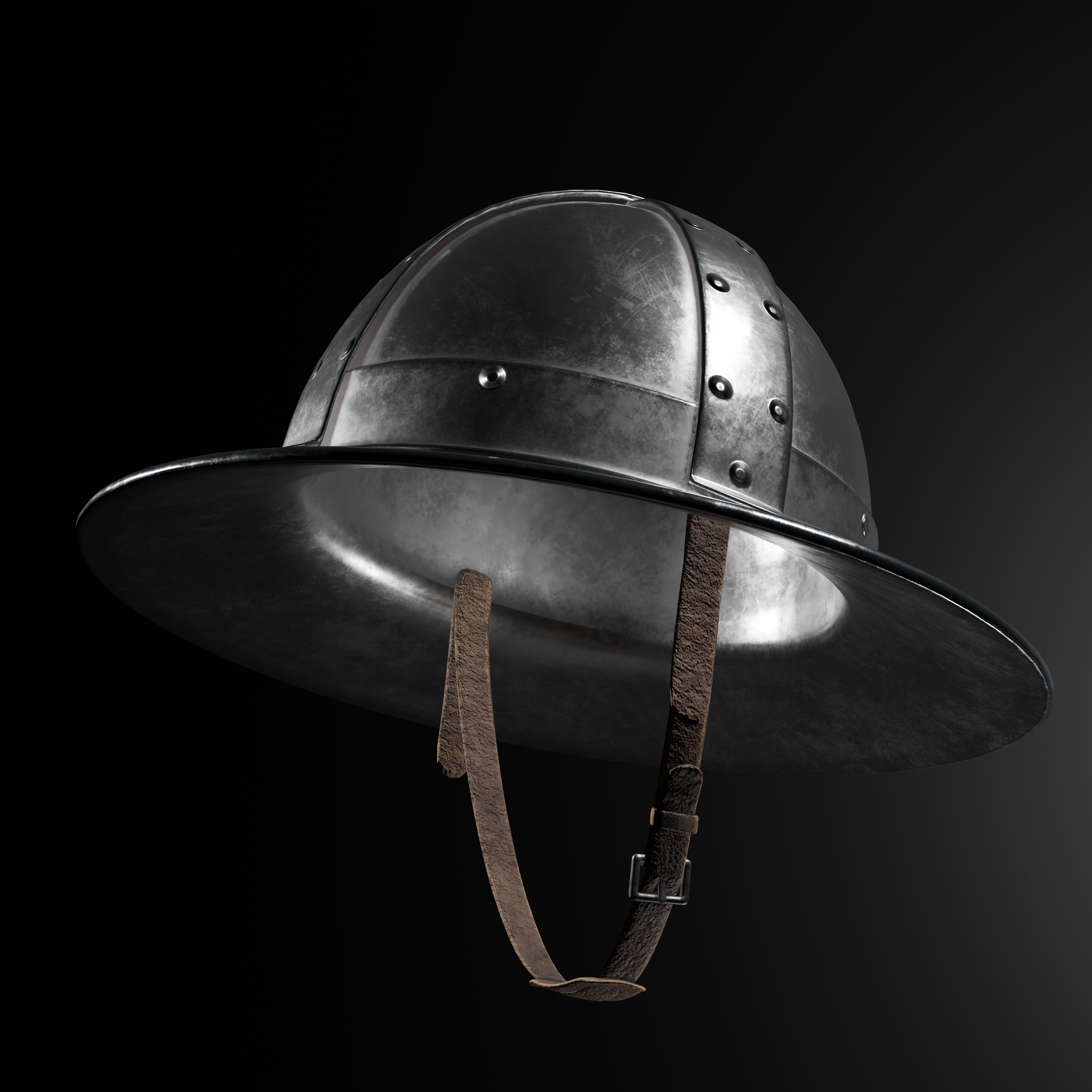 Kettle Medieval Helmet Low-poly 3D model_1