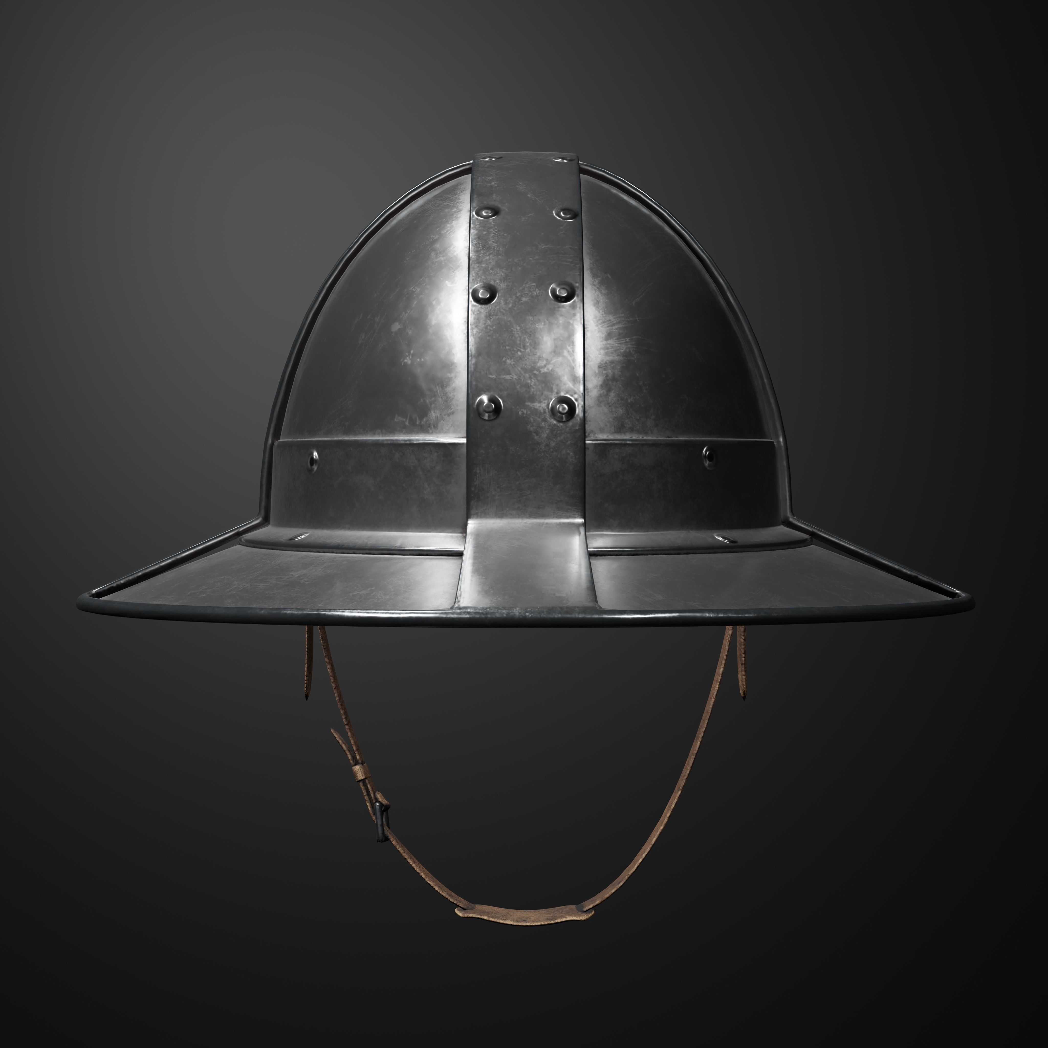 Kettle Medieval Helmet Low-poly 3D model_5