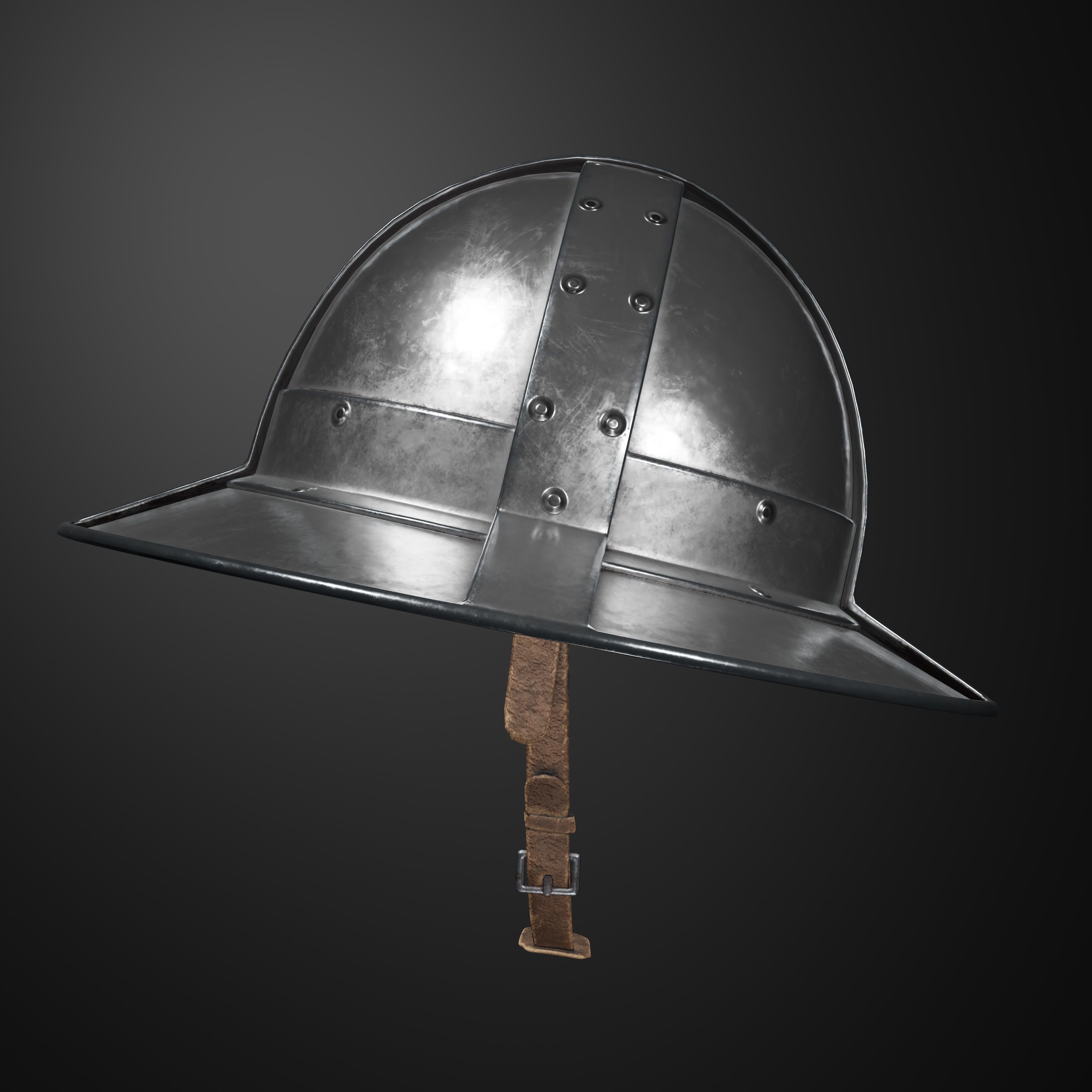 Kettle Medieval Helmet Low-poly 3D model_4