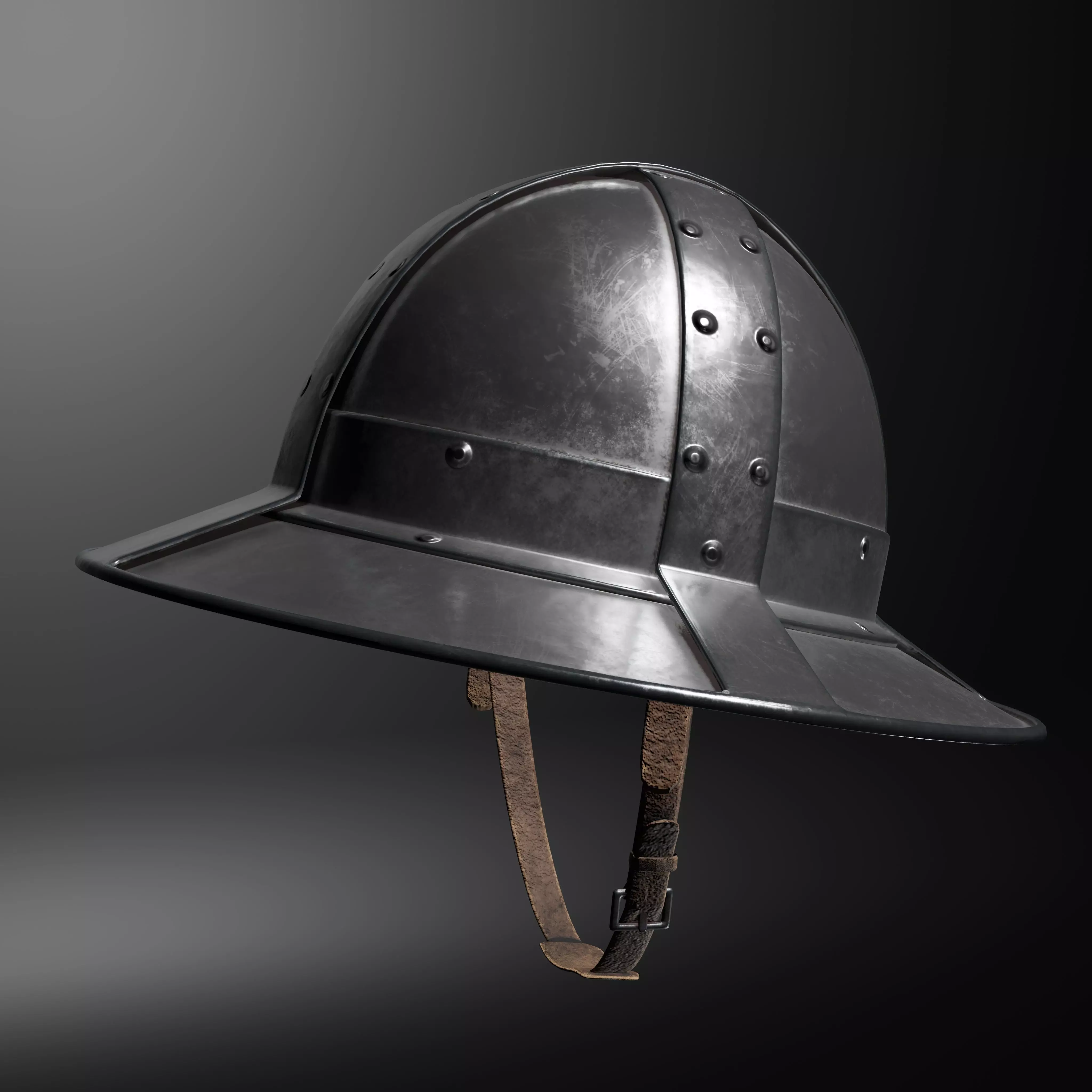 Kettle Medieval Helmet Low-poly 3D model_0