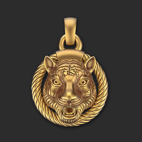 Tiger Face in Ring Pendent  3D print model
