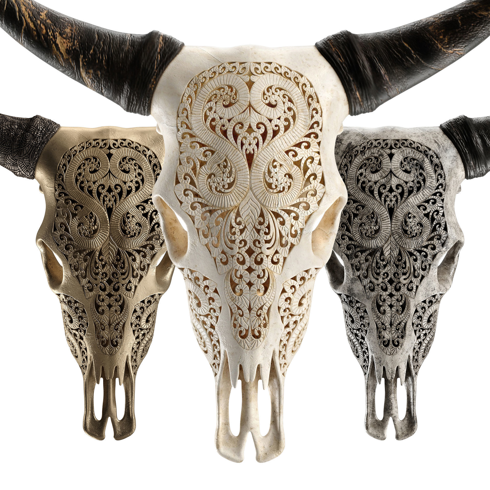 Carved cow skull 3D model_4