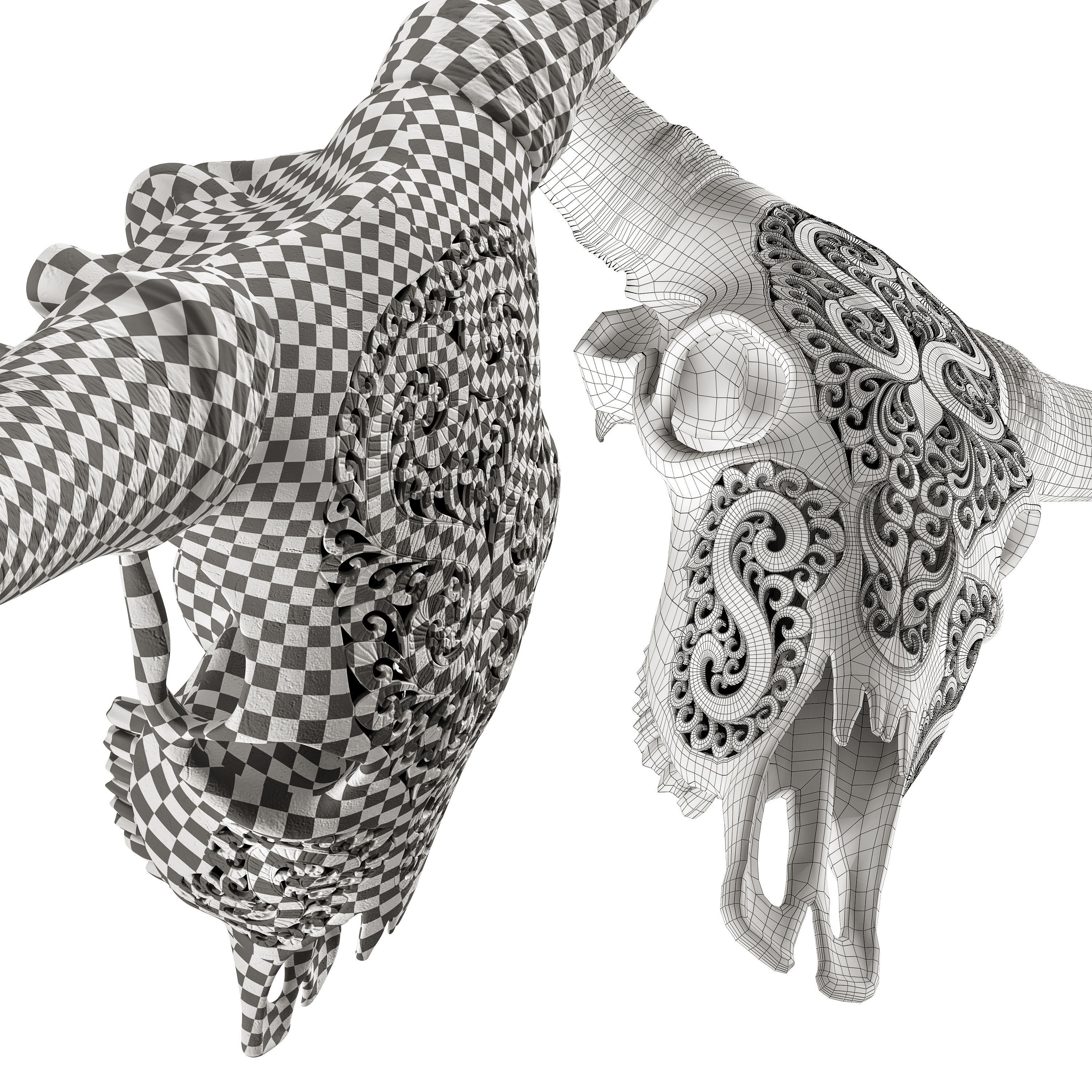 Carved cow skull 3D model_9