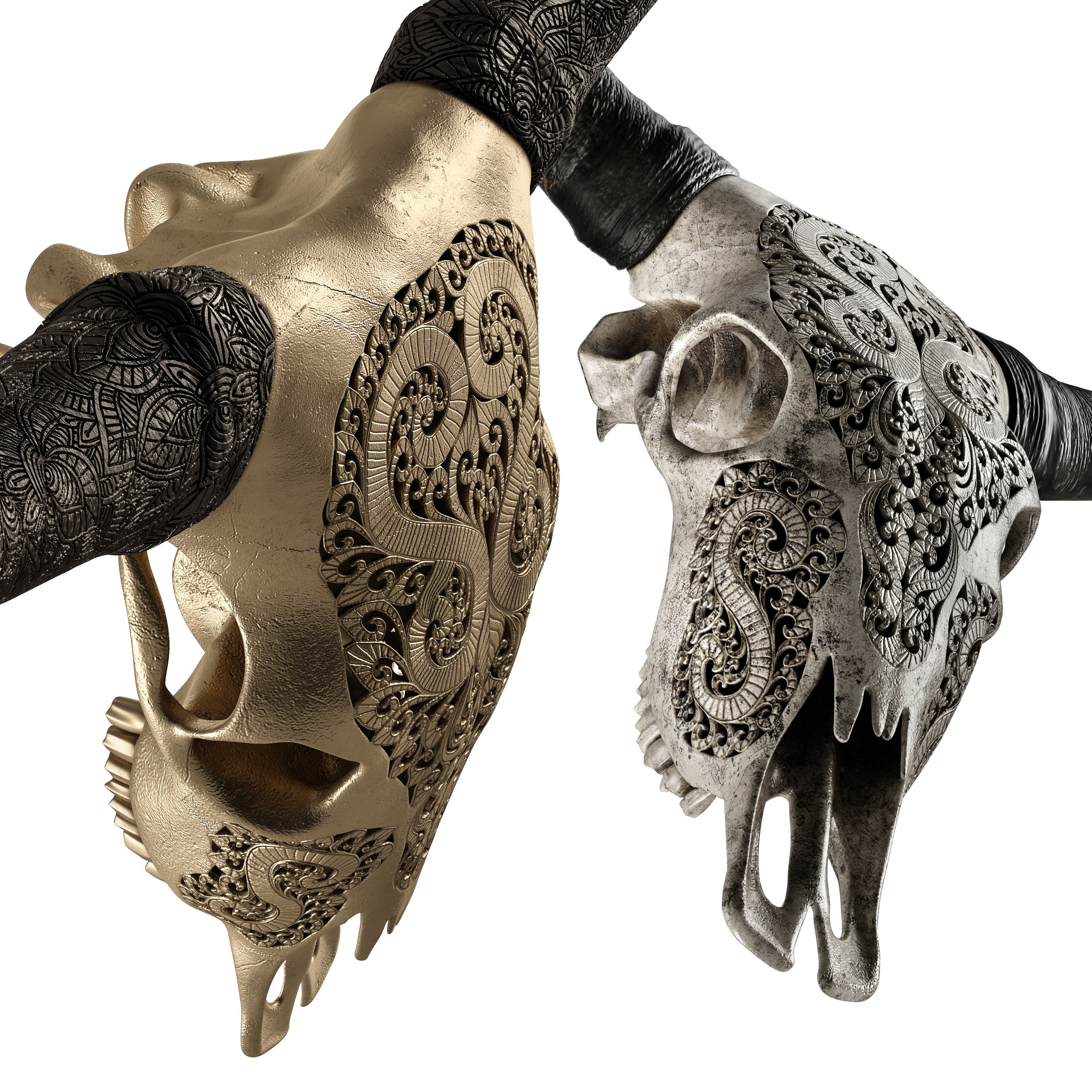 Carved cow skull 3D model_1