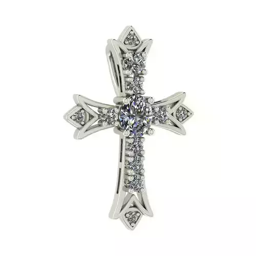 Oval Center Stone Cross Pendant