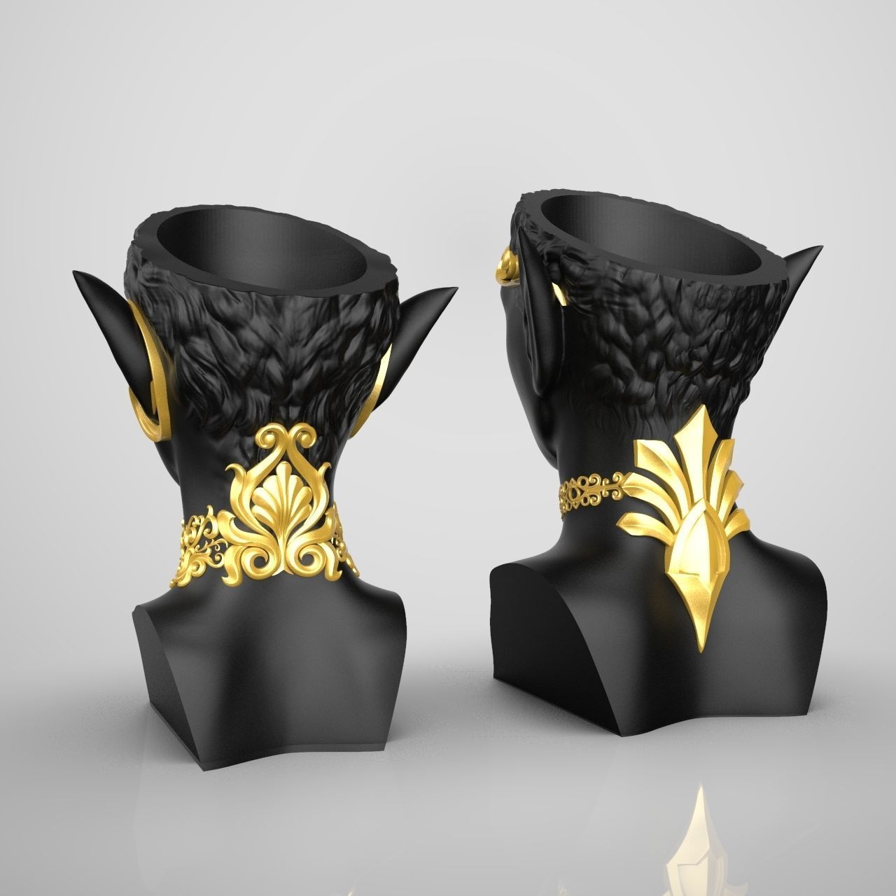  Pair Elves Head Vase 3D print model_7