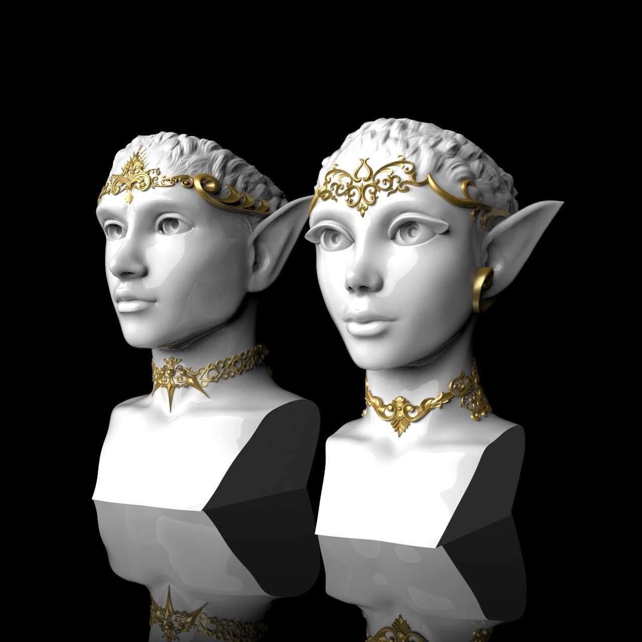  Pair Elves Head Vase 3D print model_1