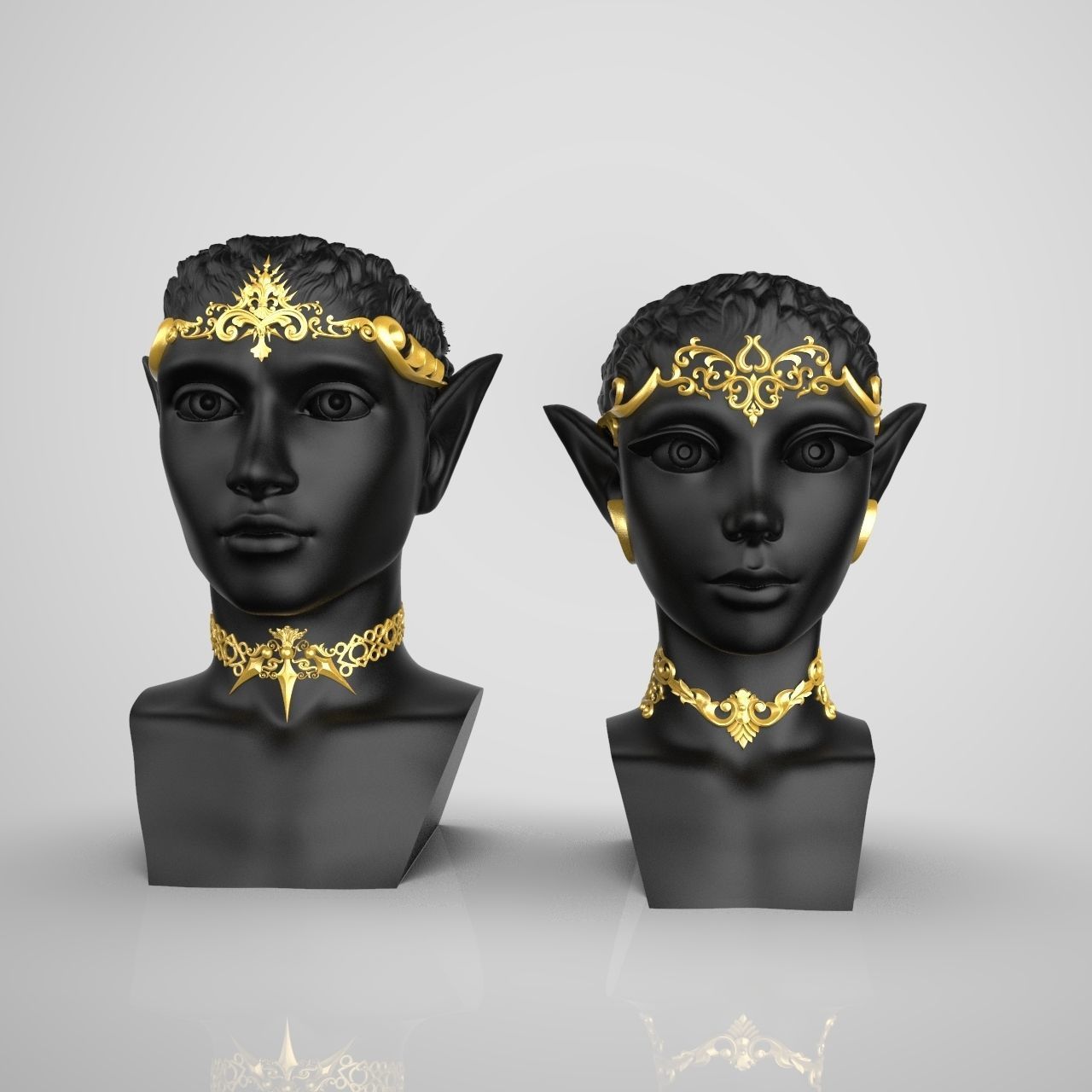  Pair Elves Head Vase 3D print model_4