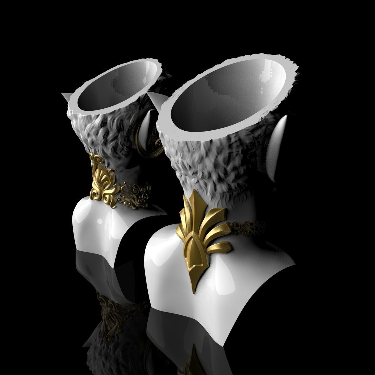  Pair Elves Head Vase 3D print model_2