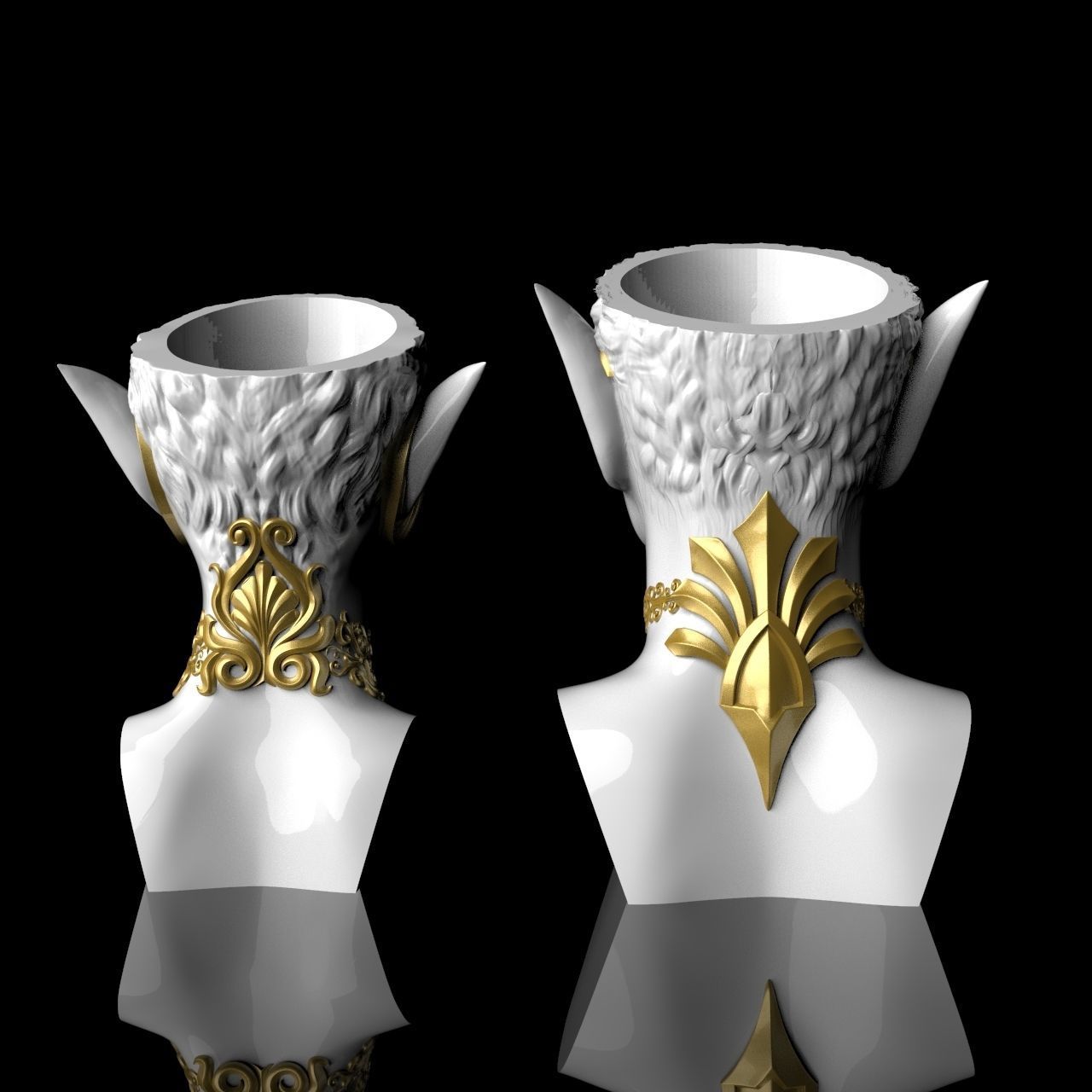  Pair Elves Head Vase 3D print model_3