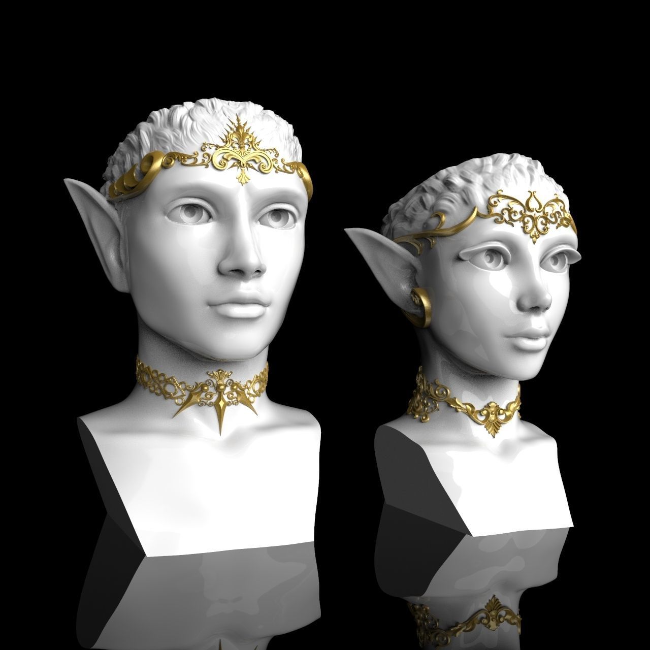  Pair Elves Head Vase 3D print model_0