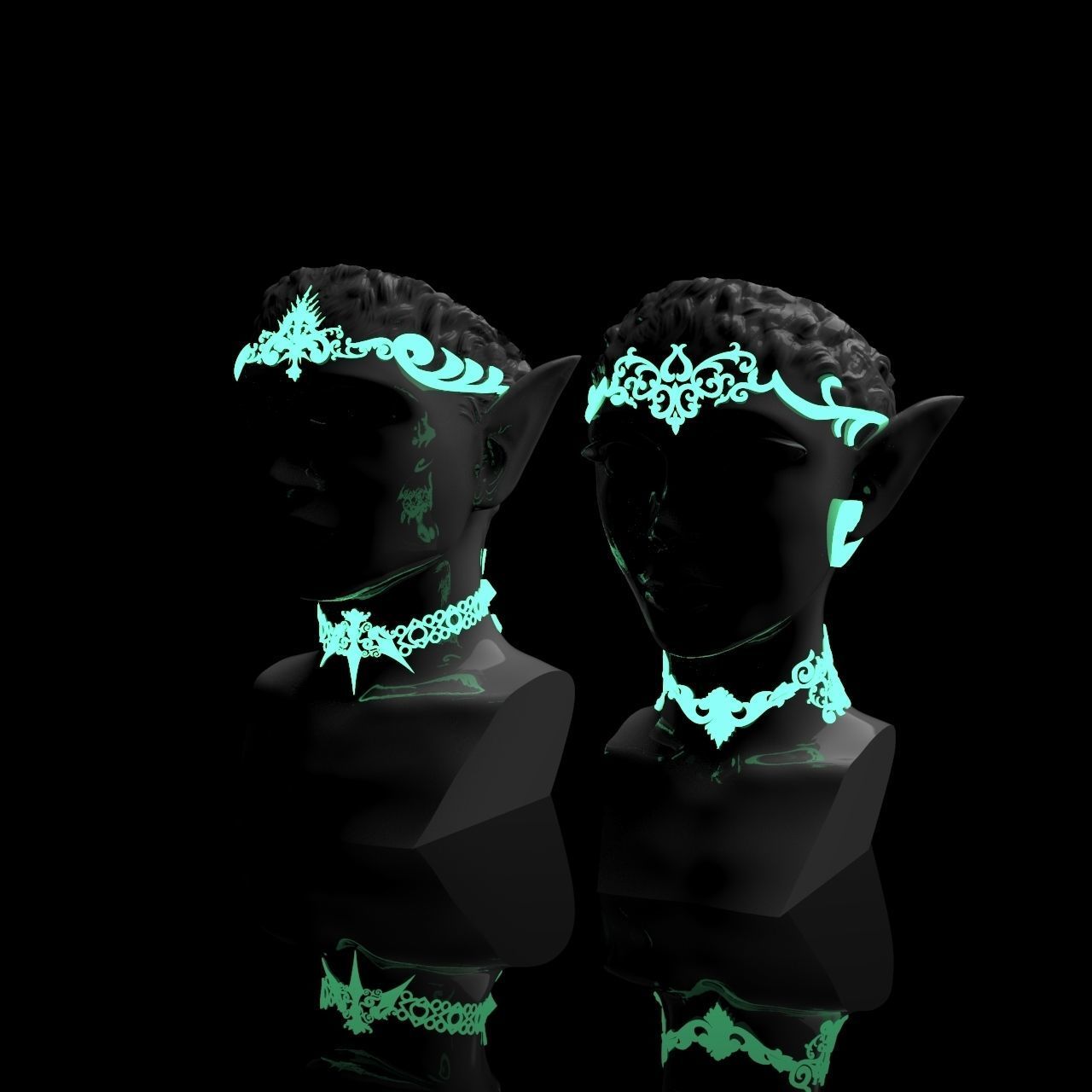  Pair Elves Head Vase 3D print model_9