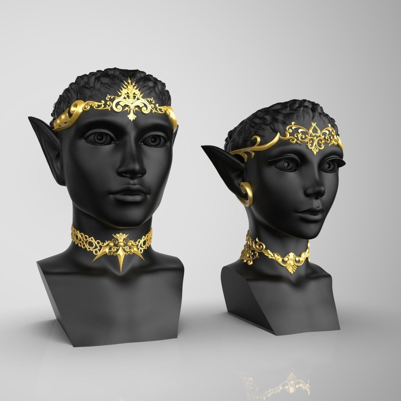  Pair Elves Head Vase 3D print model_8