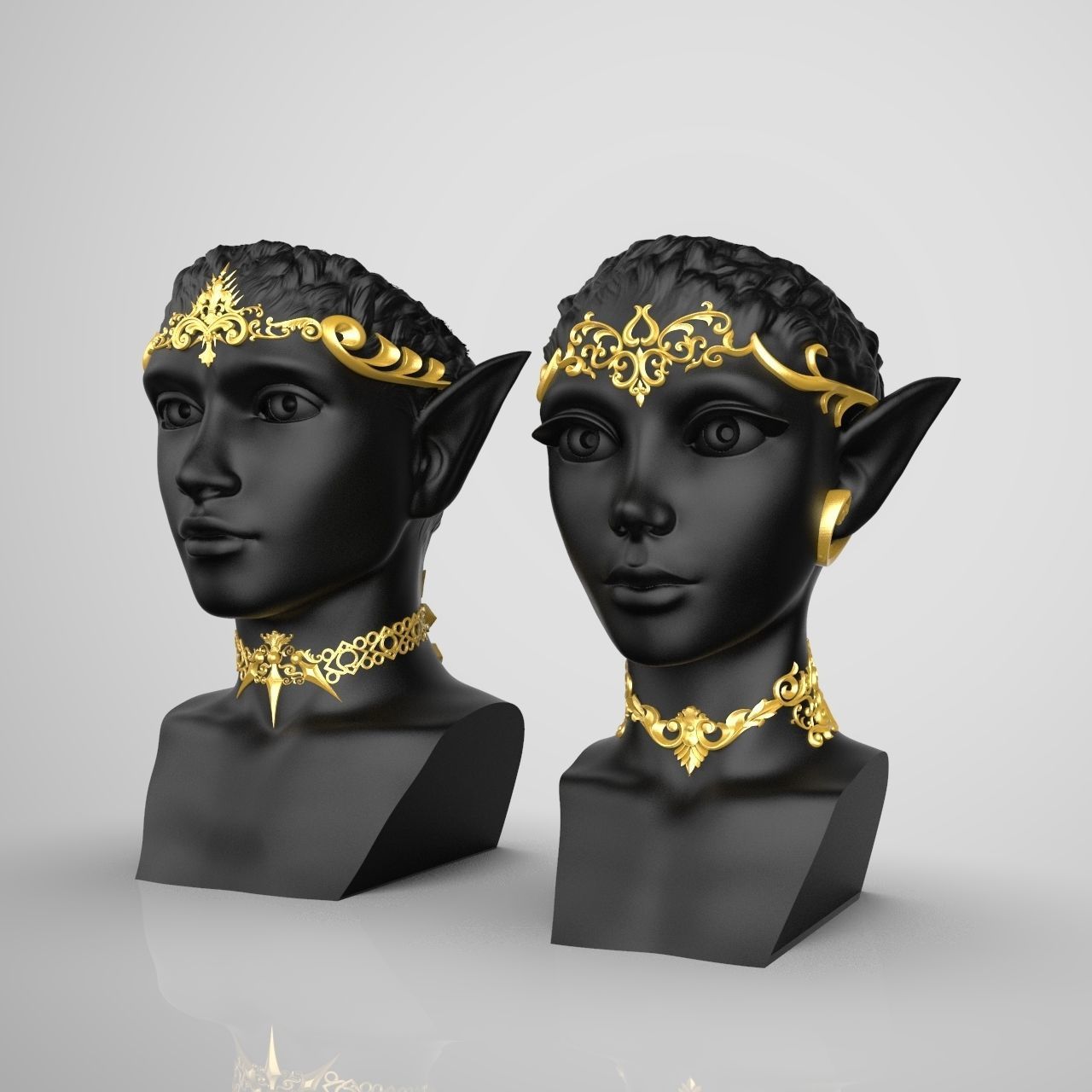  Pair Elves Head Vase 3D print model_6