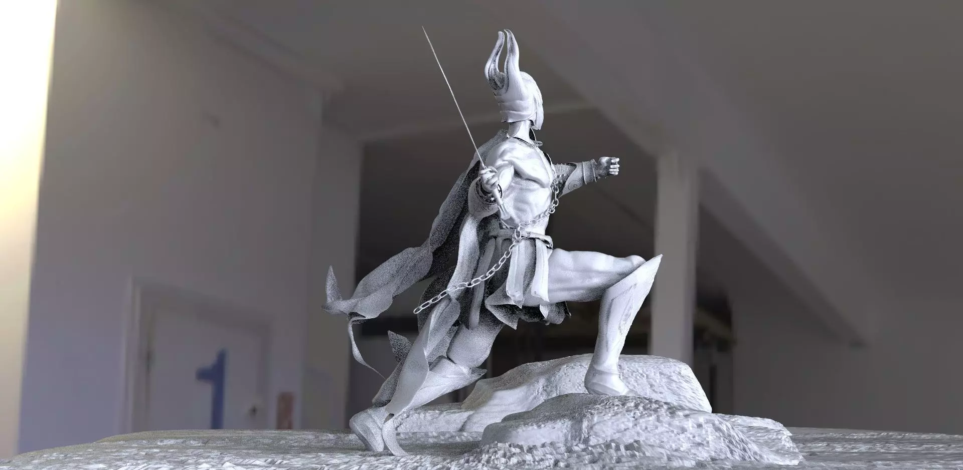 Hades paper sculpture of man holding sword 3D model_0