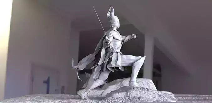 Hades paper sculpture of man holding sword 3D model