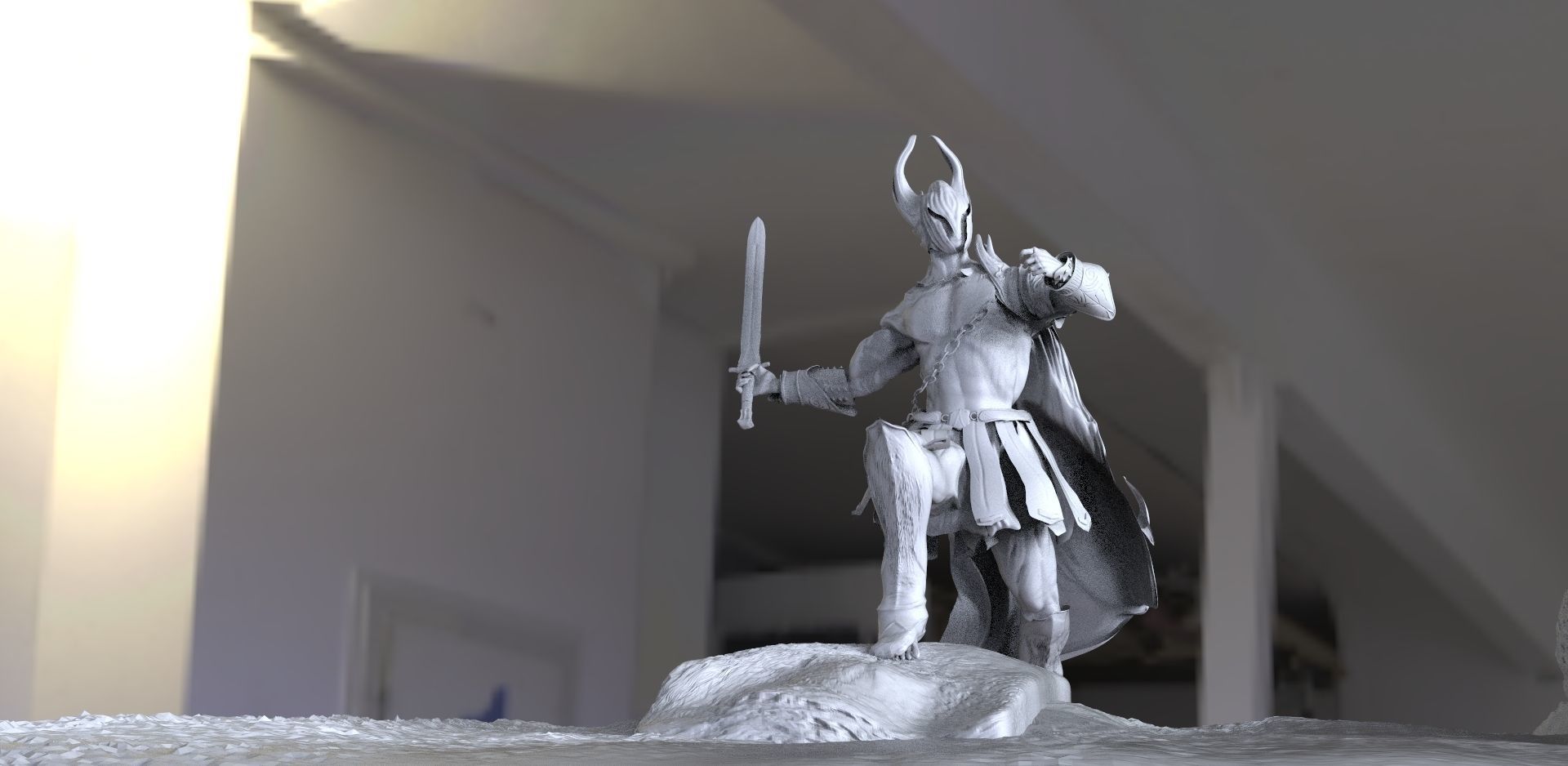 Hades paper sculpture of man holding sword 3D model_2