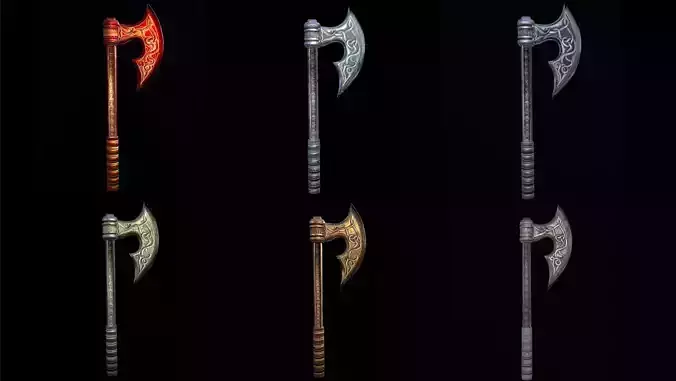 Axe viking low poly 6 texture options and high poly