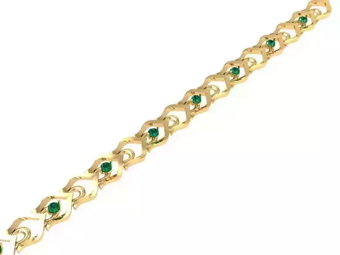 Elegant Link Bracelet with Green Gemstones for Women 1355