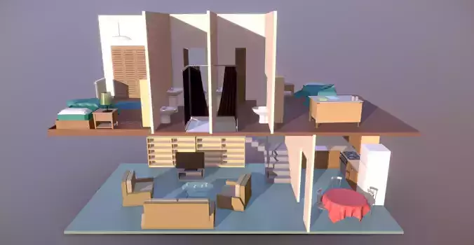 Low Poly House Interior Low-poly 3D model