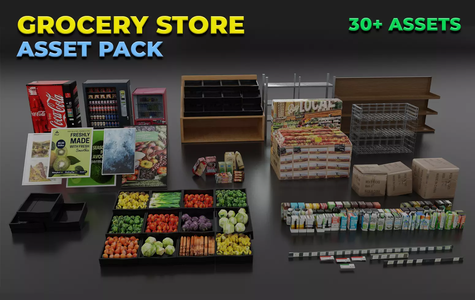 Grocery Store Asset Pack- Game Ready Low-poly 3D model_0