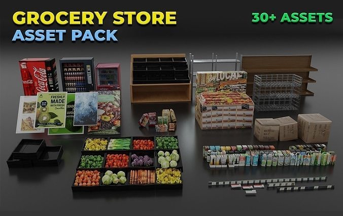 Grocery Store Asset Pack- Game Ready Low-poly 3D model