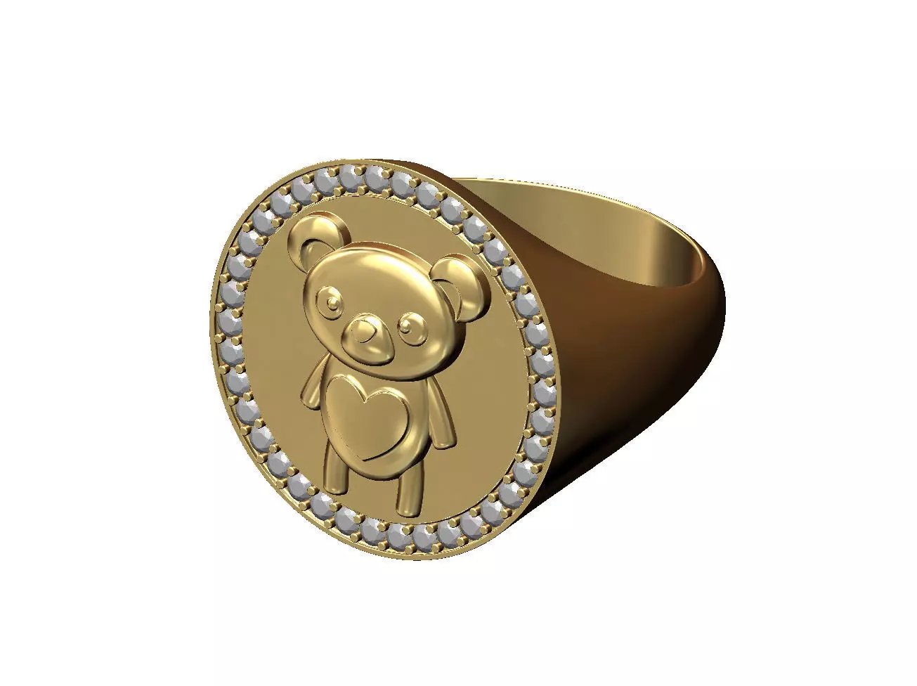 Cute bear large 21mm round diamond ring US size 9 3D print model