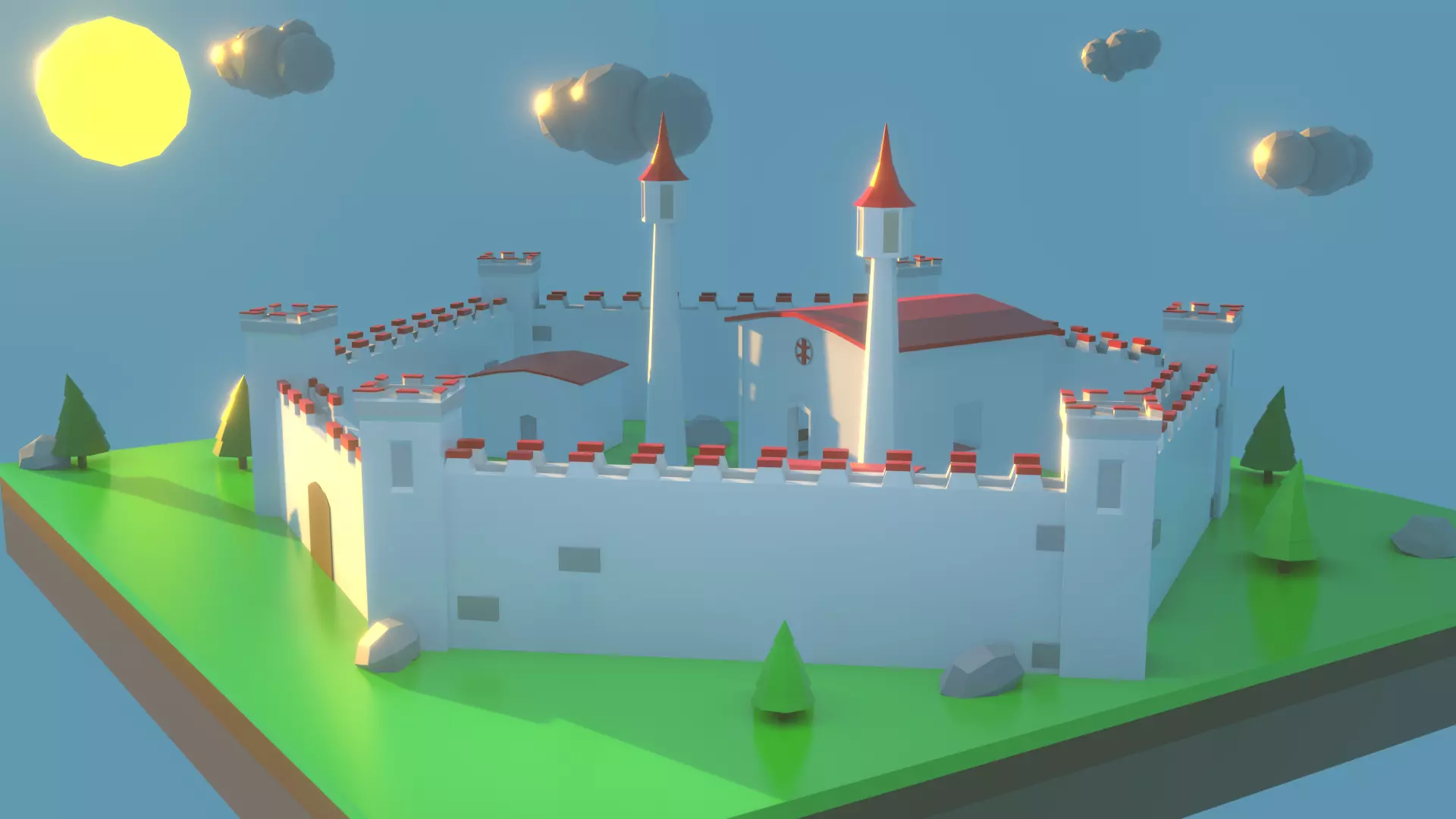 Low Poly Castle with roof Free low-poly 3D model_0
