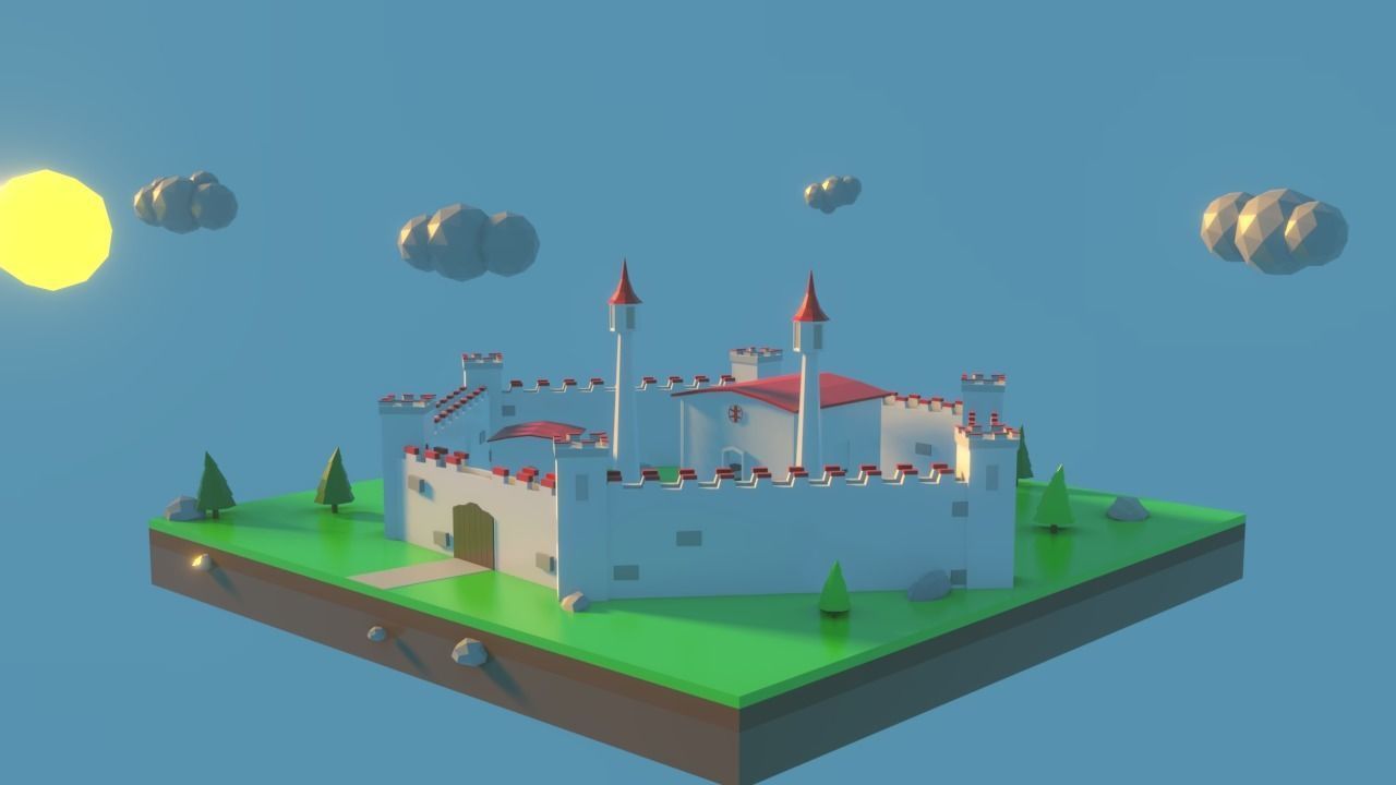 Low Poly Castle with roof Free low-poly 3D model_4