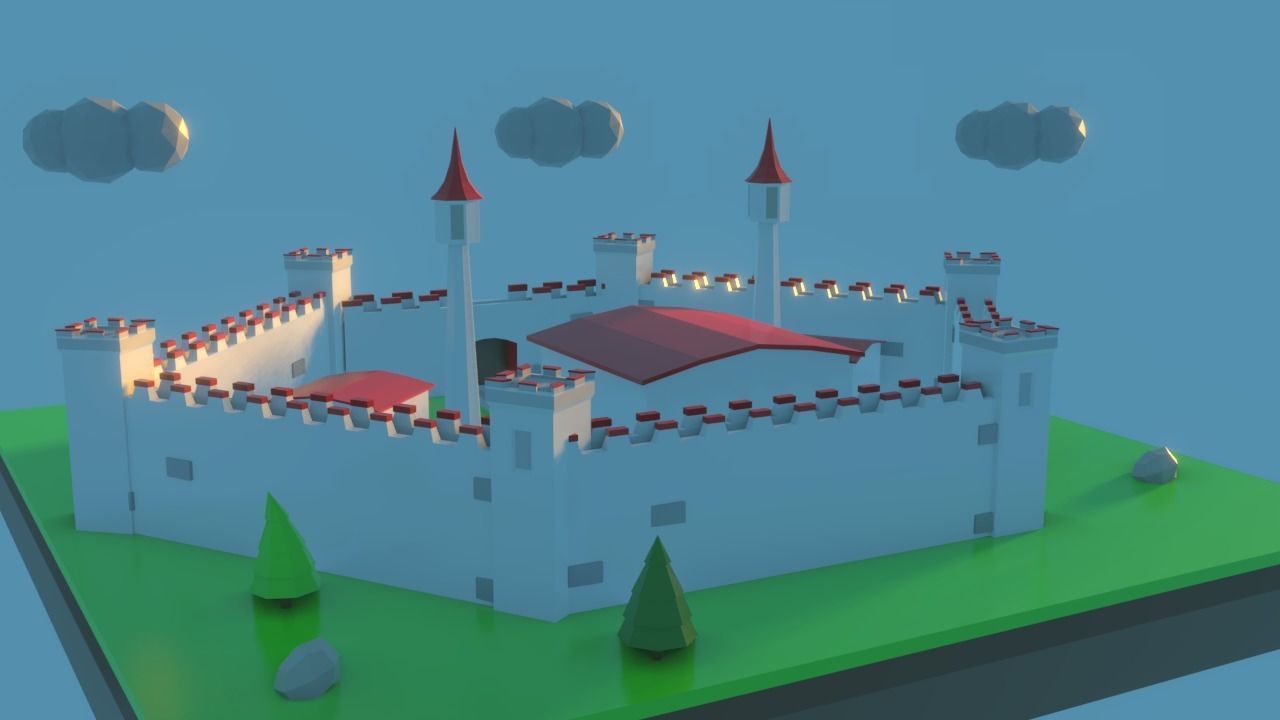 Low Poly Castle with roof Free low-poly 3D model_2