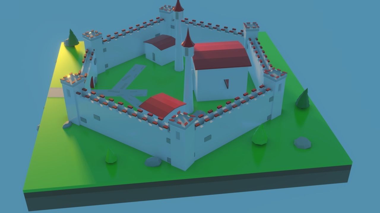 Low Poly Castle with roof Free low-poly 3D model_3