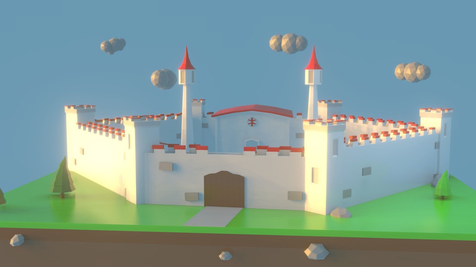 Low Poly Castle with roof Free low-poly 3D model_1