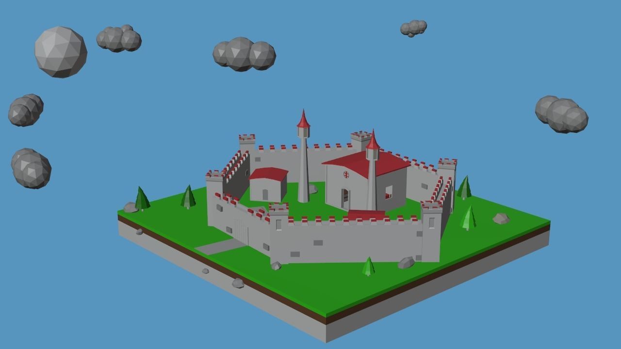 Low Poly Castle with roof Free low-poly 3D model_9