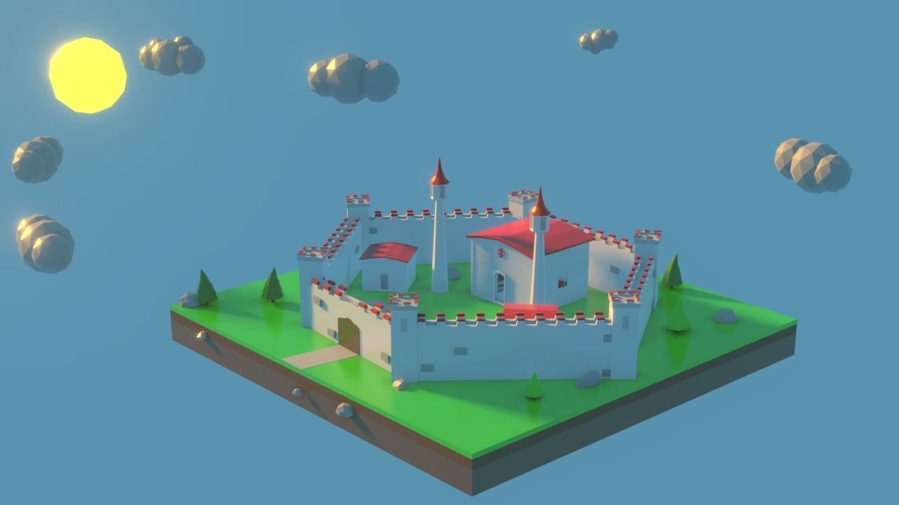 Low Poly Castle with roof Free low-poly 3D model_8