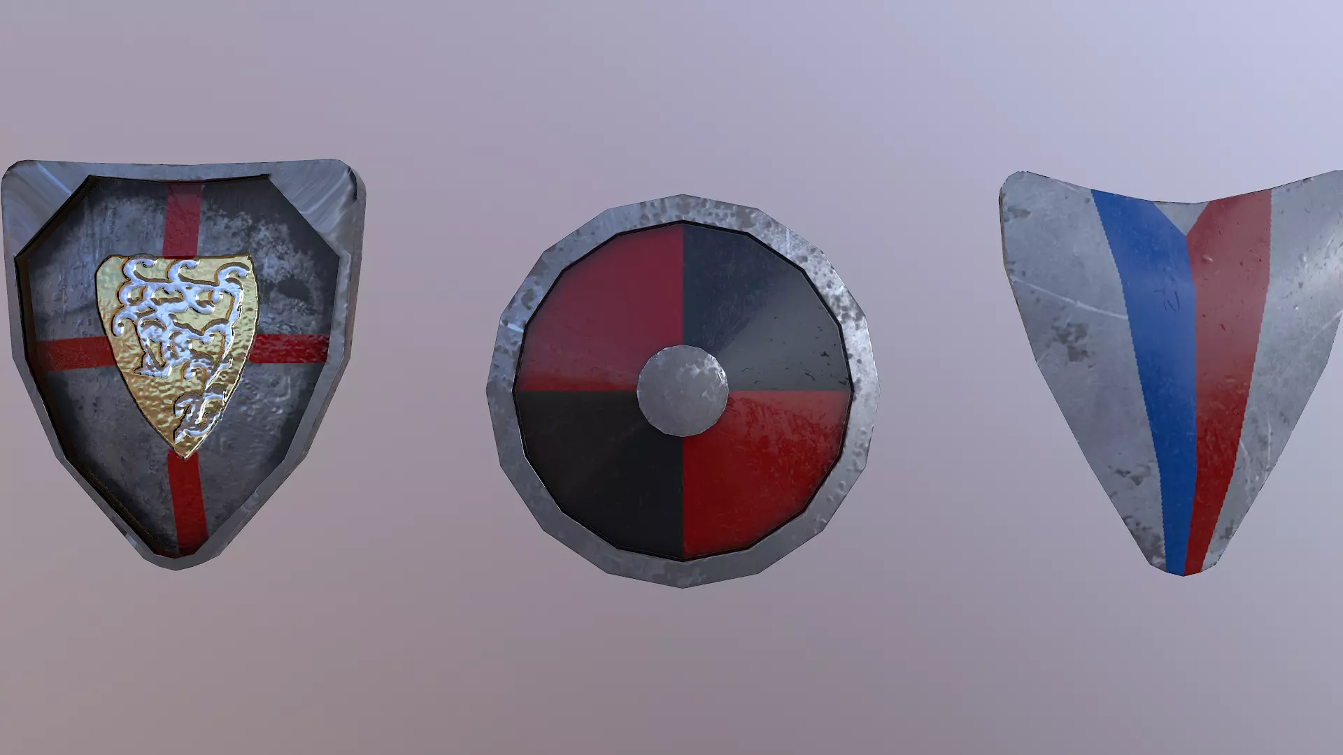 Low Poly Shileds three different shields Free low-poly 3D model