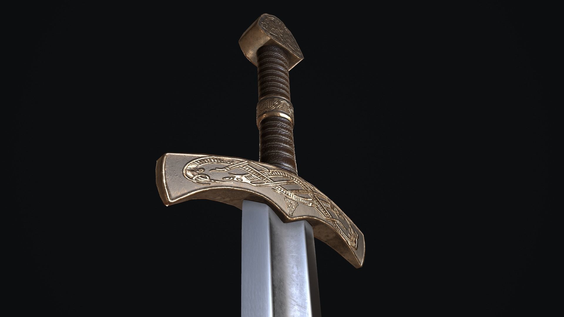 Sword medieval Low-poly 3D model_16
