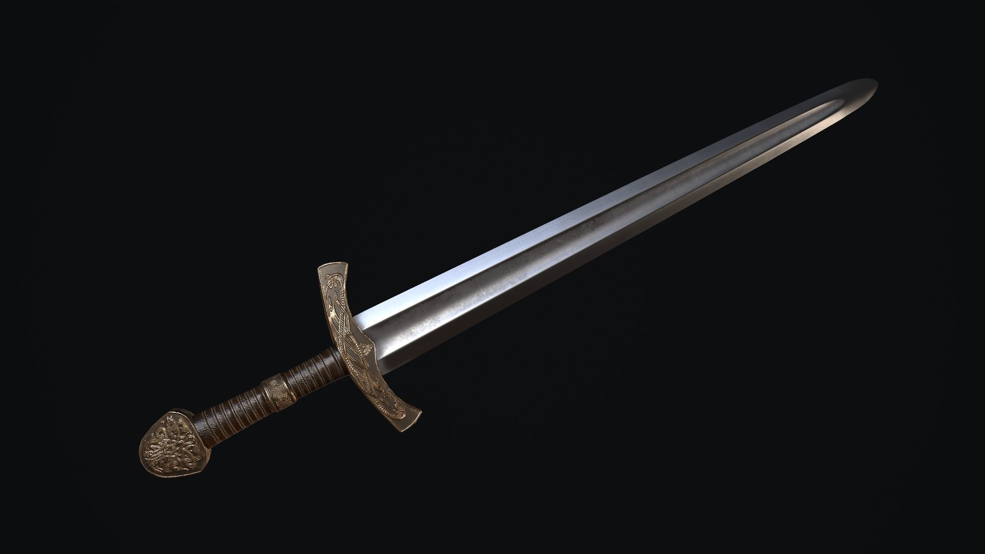 Sword medieval Low-poly 3D model_5
