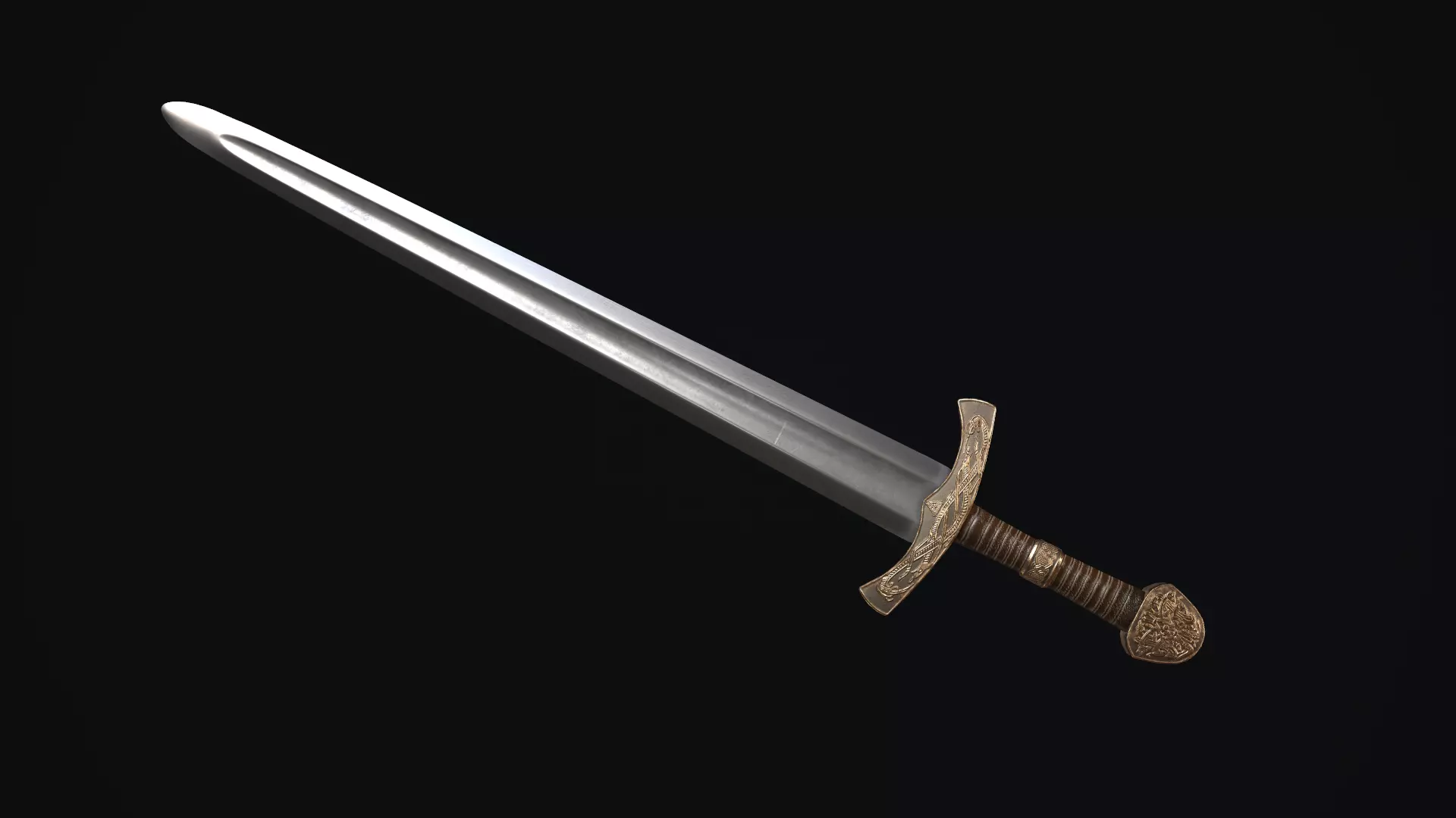 Sword medieval Low-poly 3D model_0