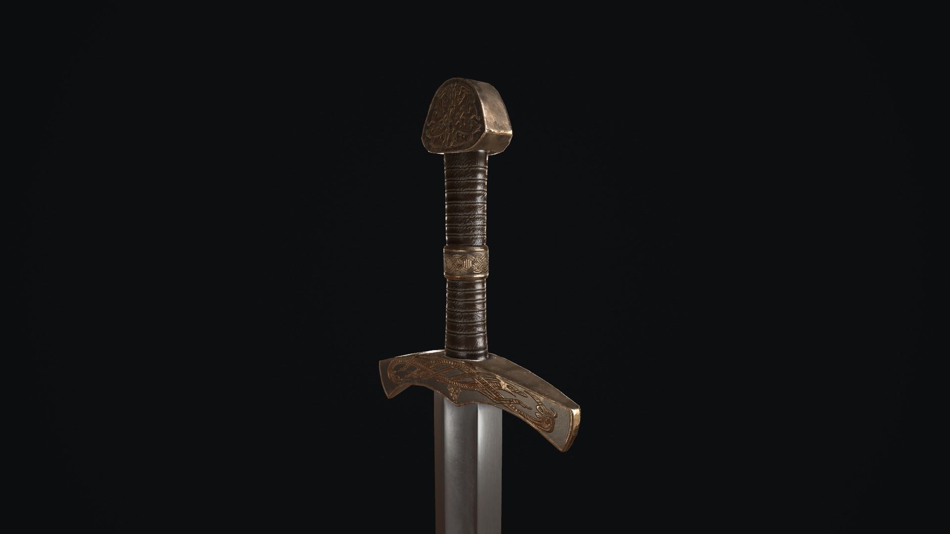 Sword medieval Low-poly 3D model_12