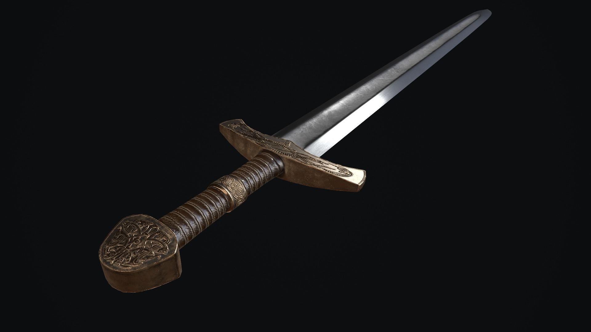 Sword medieval Low-poly 3D model_7