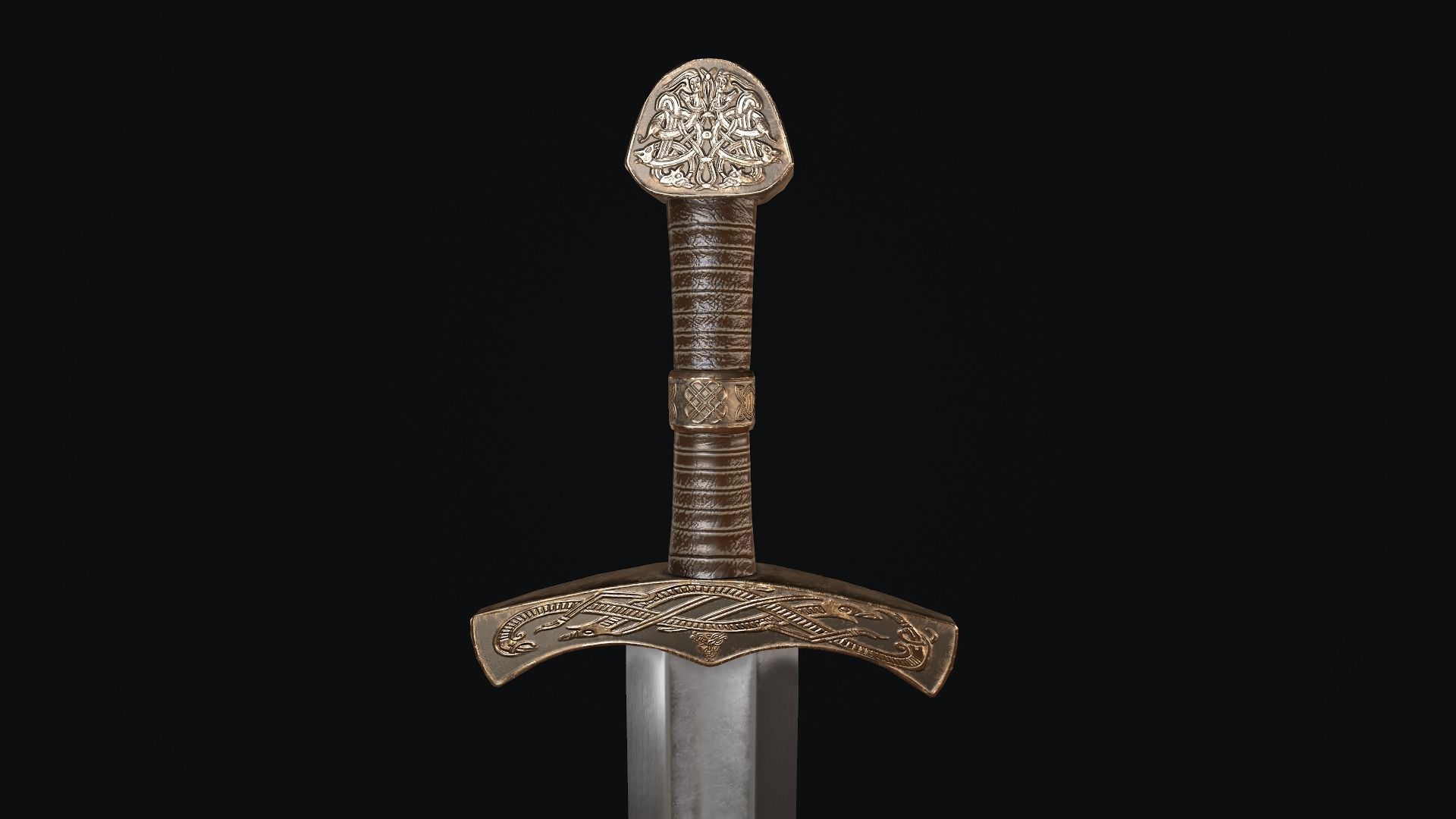 Sword medieval Low-poly 3D model_9