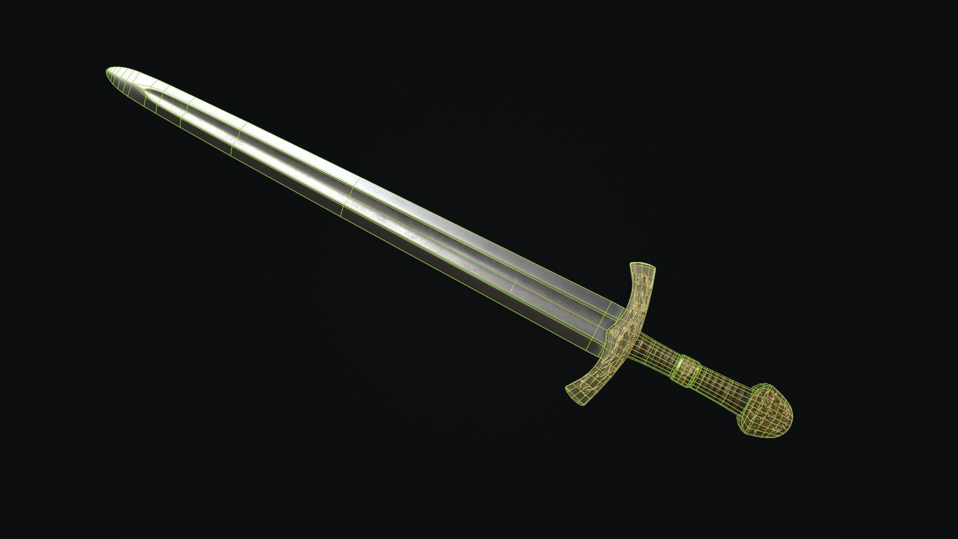 Sword medieval Low-poly 3D model_20