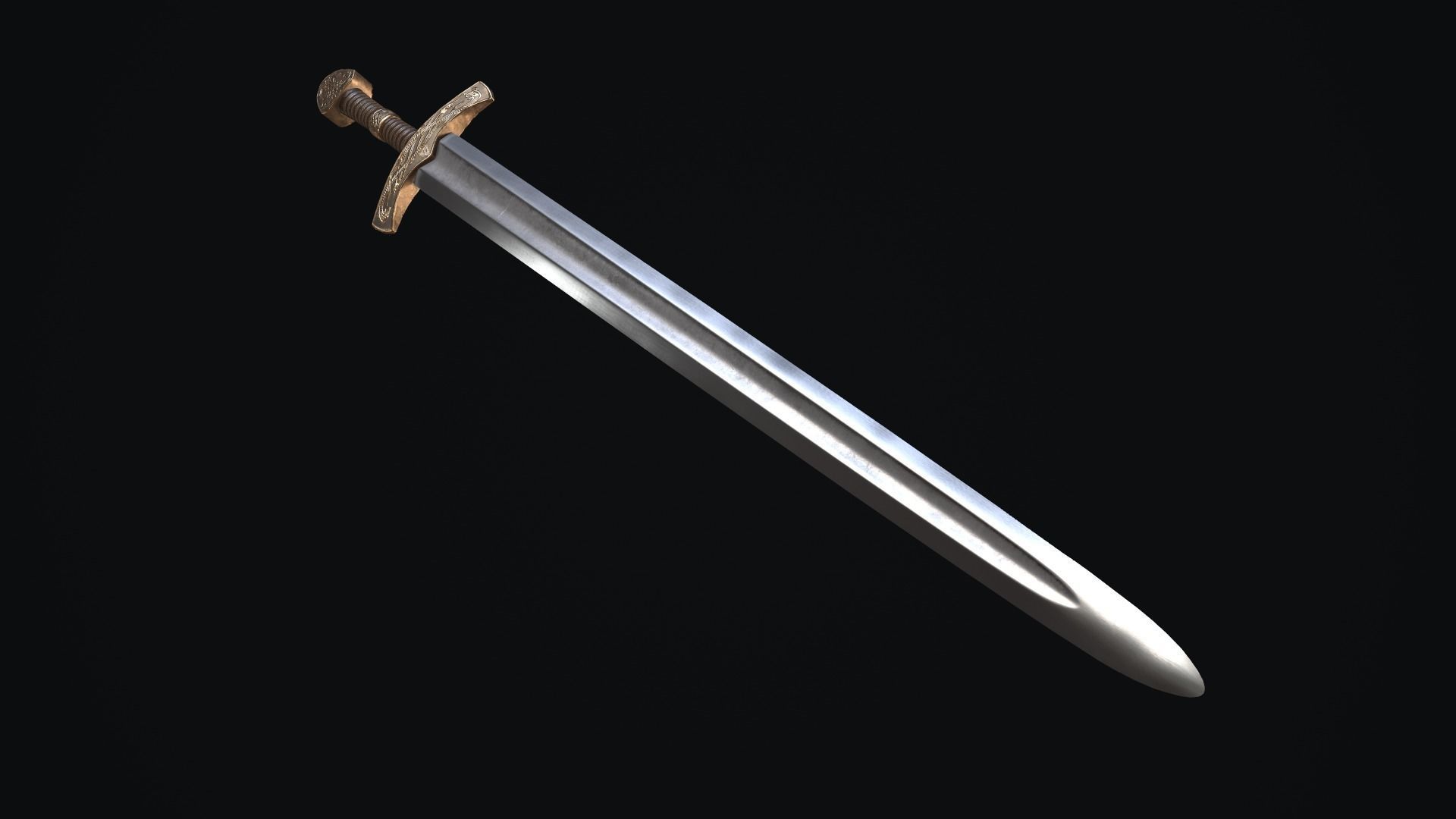 Sword medieval Low-poly 3D model_17