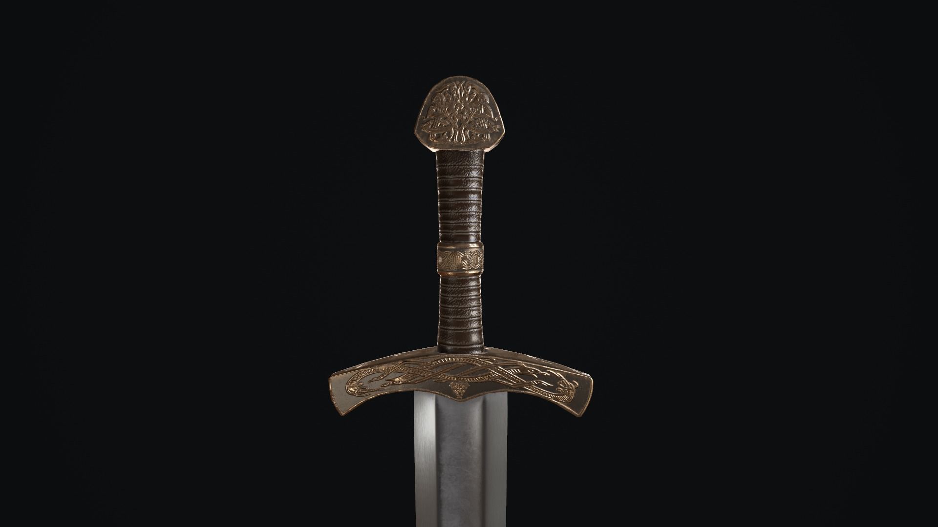 Sword medieval Low-poly 3D model_13