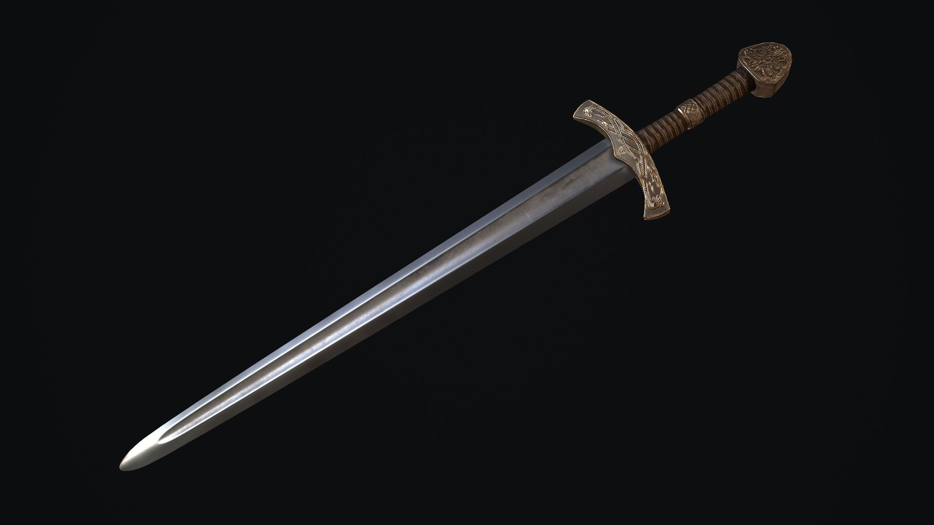 Sword medieval Low-poly 3D model_4