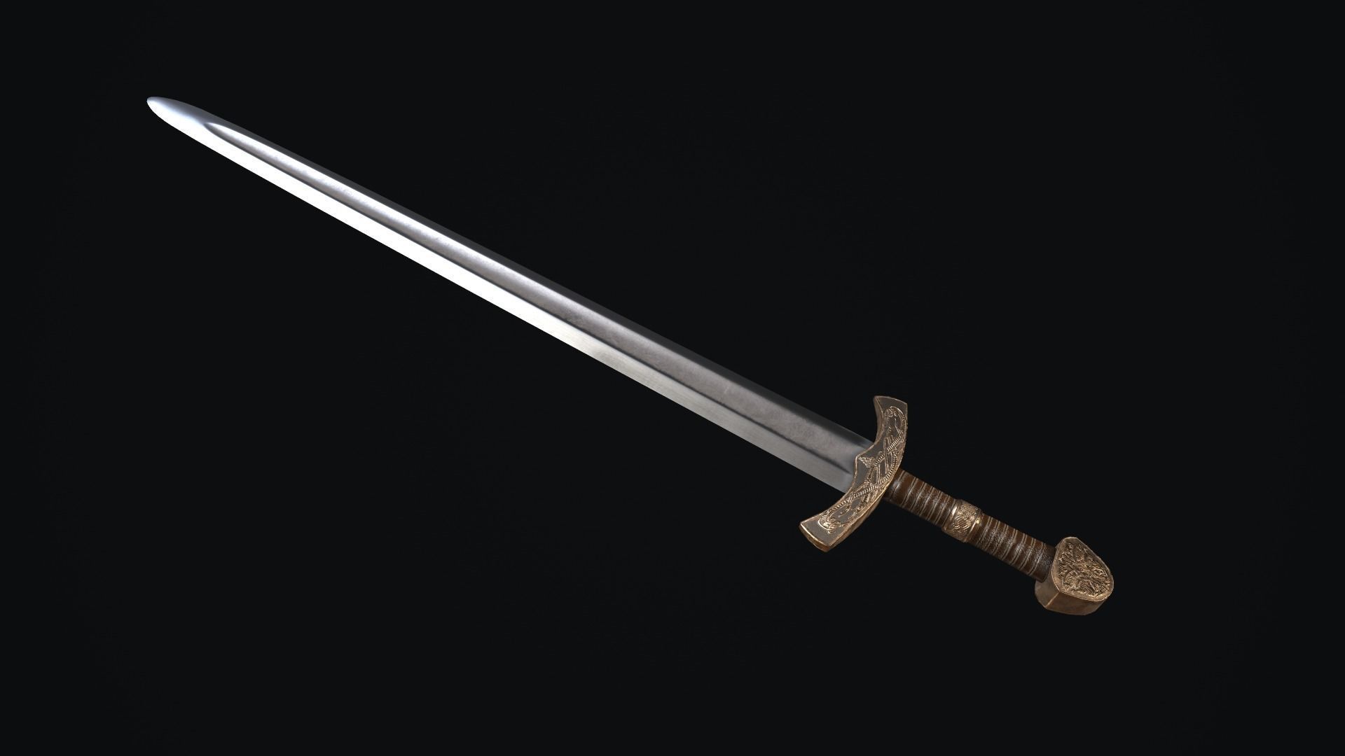 Sword medieval Low-poly 3D model_3