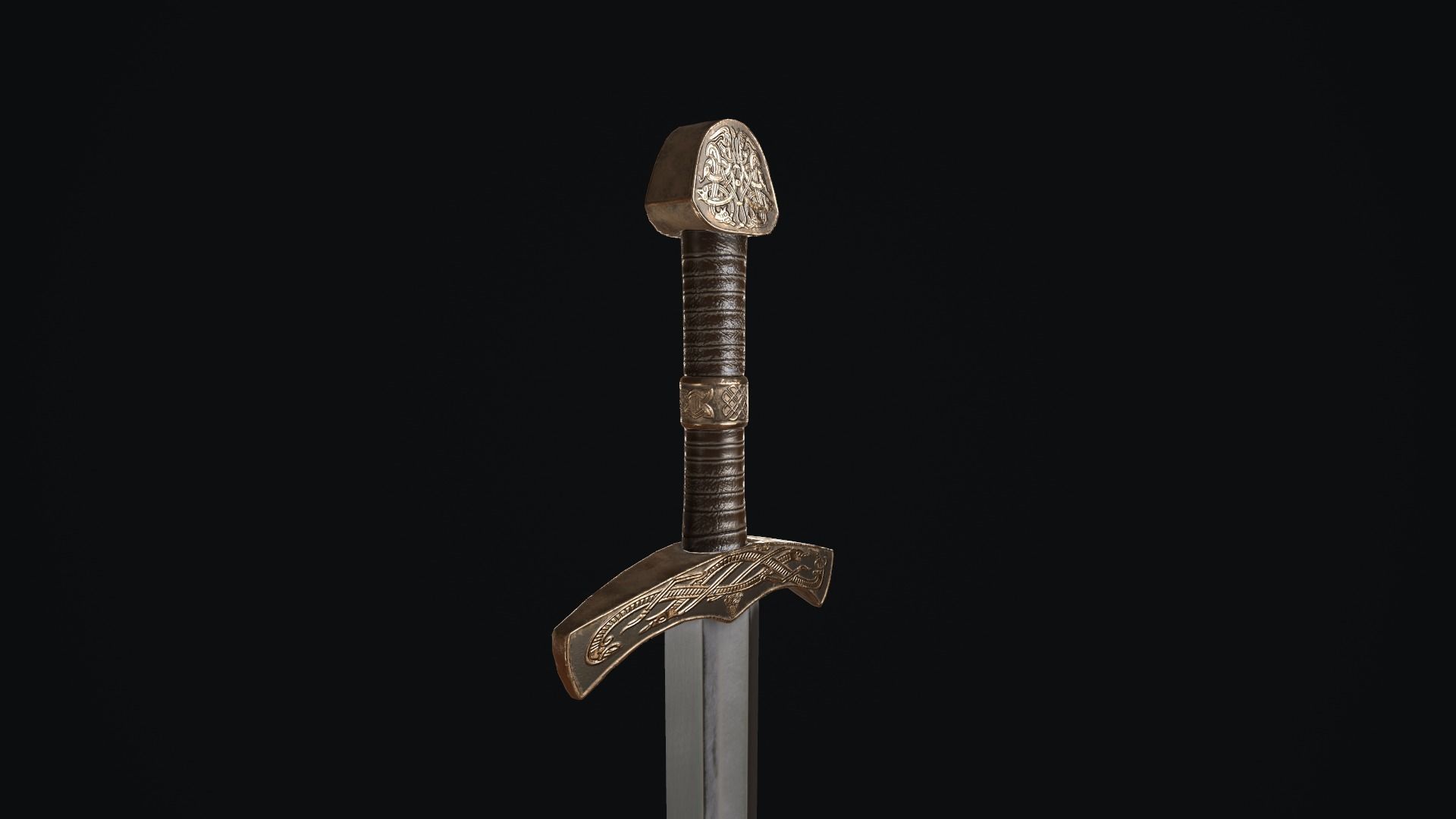Sword medieval Low-poly 3D model_11