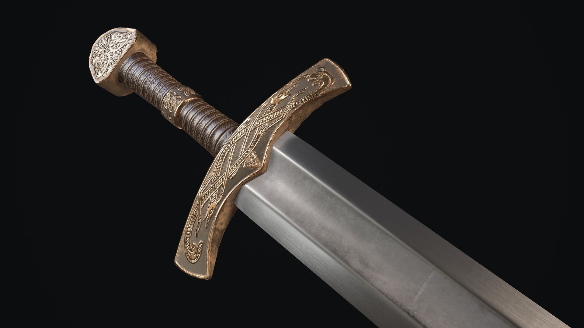 Sword medieval Low-poly 3D model_2