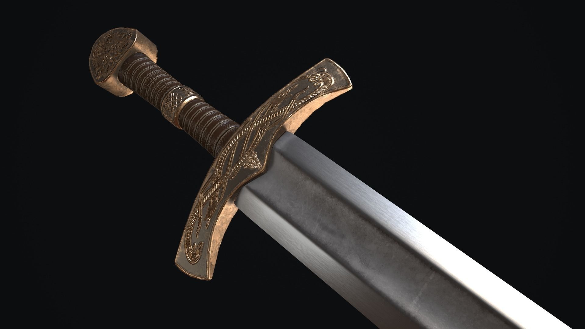 Sword medieval Low-poly 3D model_18