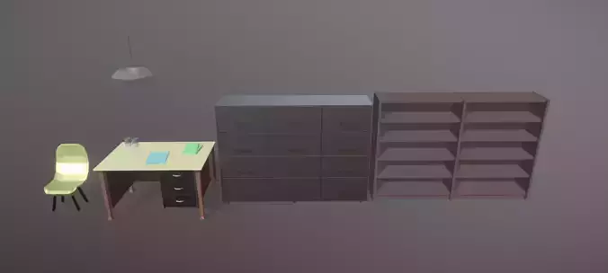 low Poly Stylized Retro Office Furniture Low-poly 3D model